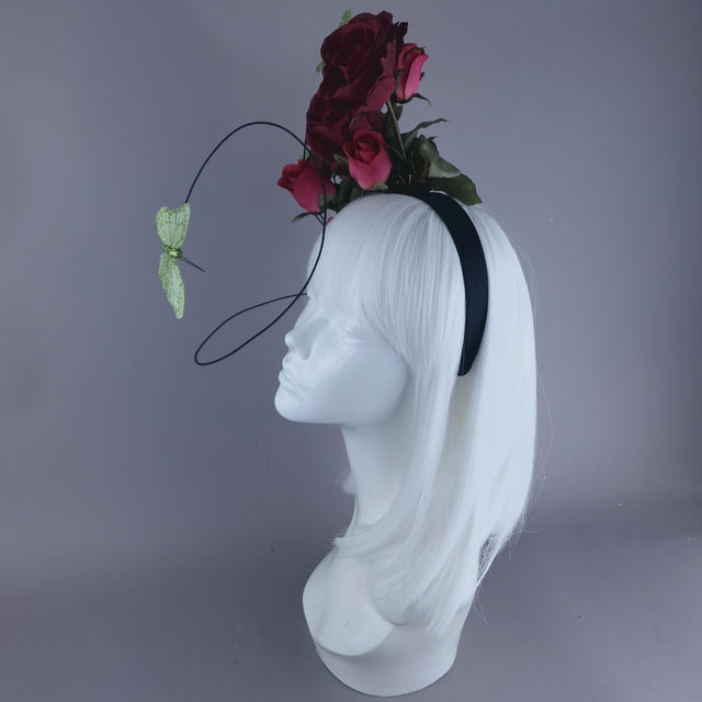 "Palila" Plum Pink Rose & Butterfly Headdress