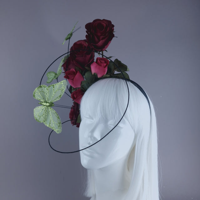 "Palila" Plum Pink Rose & Butterfly Headdress