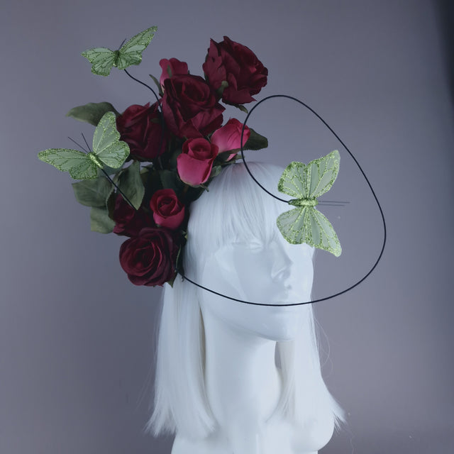 "Palila" Plum Pink Rose & Butterfly Headdress