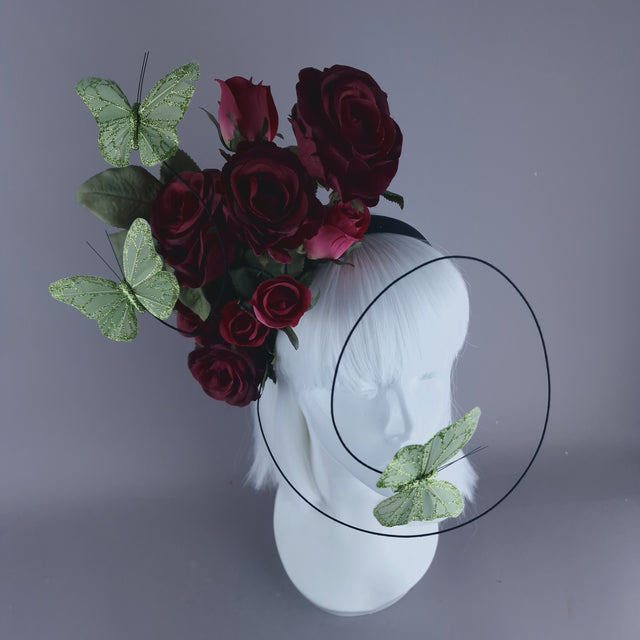 "Palila" Plum Pink Rose & Butterfly Headdress