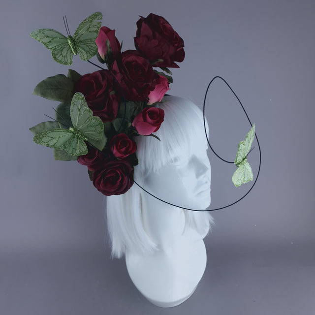 "Palila" Plum Pink Rose & Butterfly Headdress
