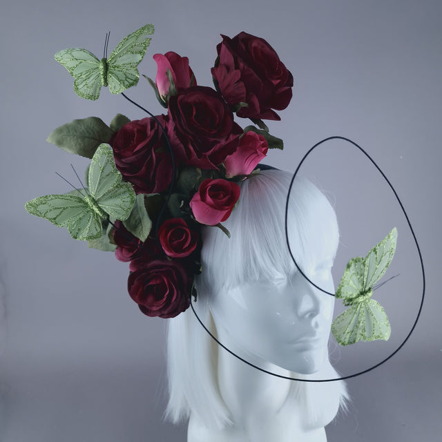 "Palila" Plum Pink Rose & Butterfly Headdress