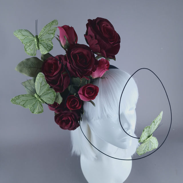 "Palila" Plum Pink Rose & Butterfly Headdress