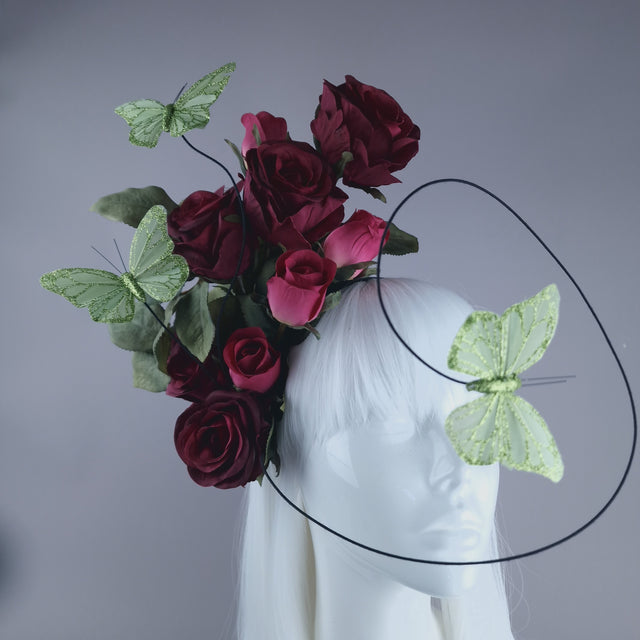 "Palila" Plum Pink Rose & Butterfly Headdress