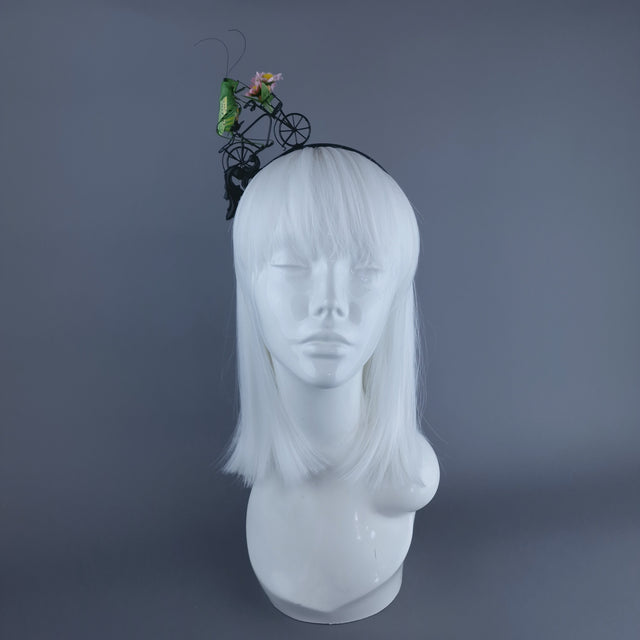 "La Sauterelle" Grasshopper on a Bicycle Filigree Headband