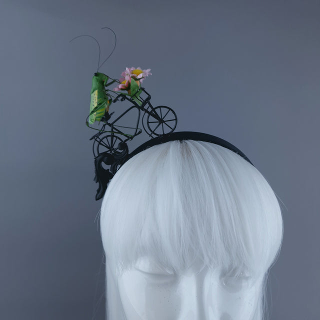 "La Sauterelle" Grasshopper on a Bicycle Filigree Headband