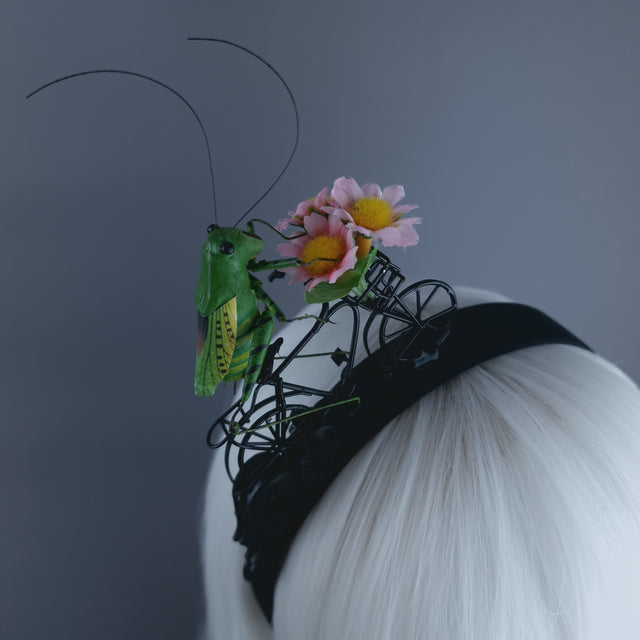 "La Sauterelle" Grasshopper on a Bicycle Filigree Headband