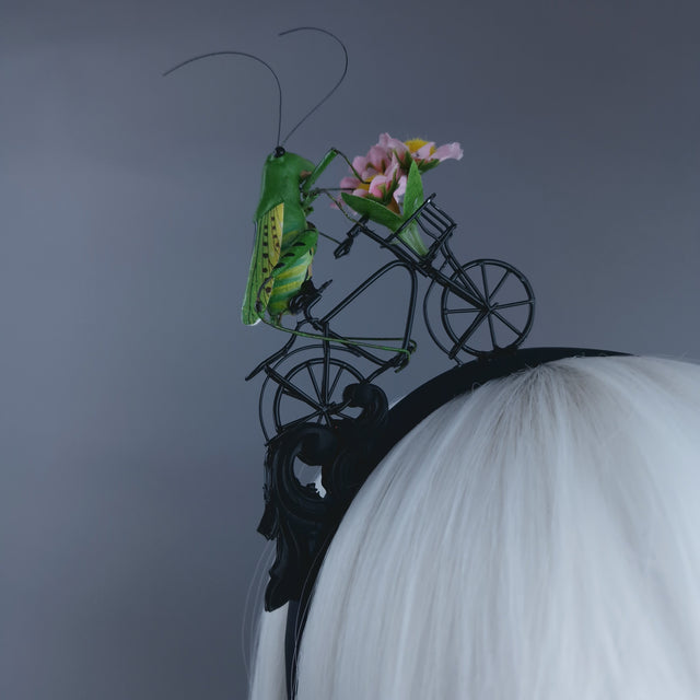 "La Sauterelle" Grasshopper on a Bicycle Filigree Headband