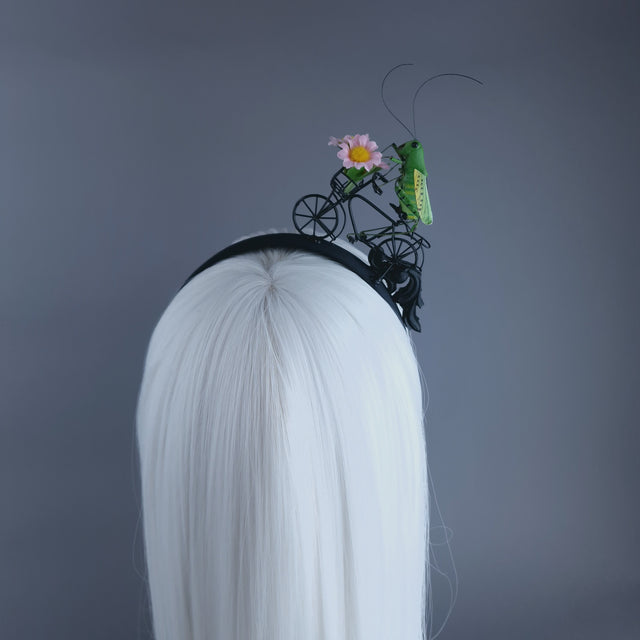 "La Sauterelle" Grasshopper on a Bicycle Filigree Headband
