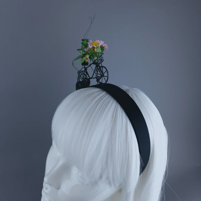 "La Sauterelle" Grasshopper on a Bicycle Filigree Headband