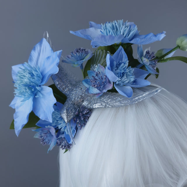 "Musette" Hummingbird Blue Flowers Flower Crown