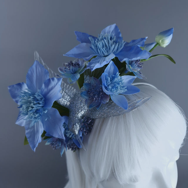 "Musette" Hummingbird Blue Flowers Flower Crown