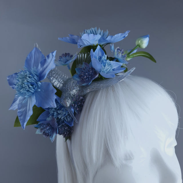 "Musette" Hummingbird Blue Flowers Flower Crown