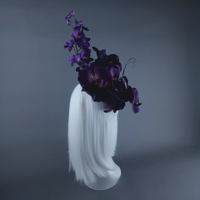 "Bibi" Purple Orchid & Beetle Fascinator Hat