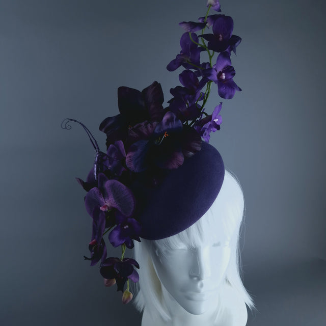 "Bibi" Purple Orchid & Beetle Fascinator Hat