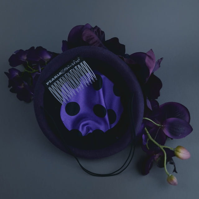 "Bibi" Purple Orchid & Beetle Fascinator Hat