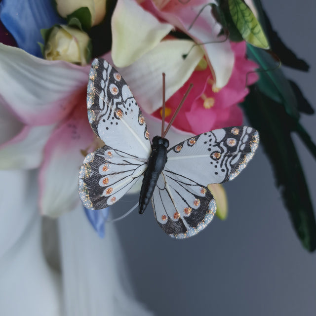 "Soliel" Colourful Parrot & Tropical Flower Fascinator Hat