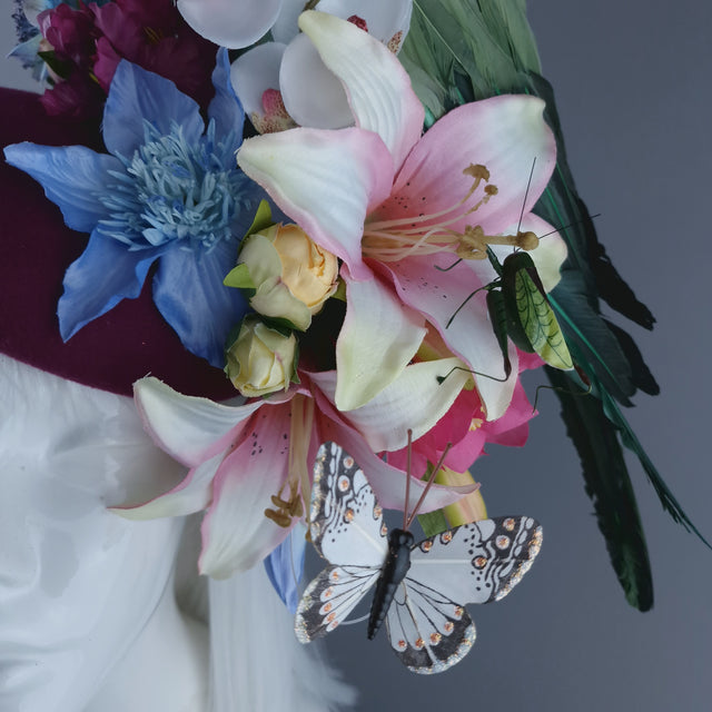 "Soliel" Colourful Parrot & Tropical Flower Fascinator Hat