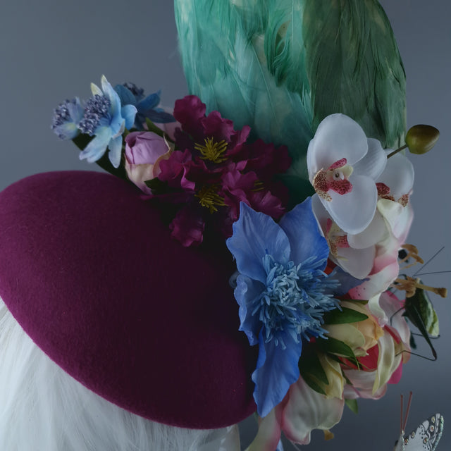 "Soliel" Colourful Parrot & Tropical Flower Fascinator Hat