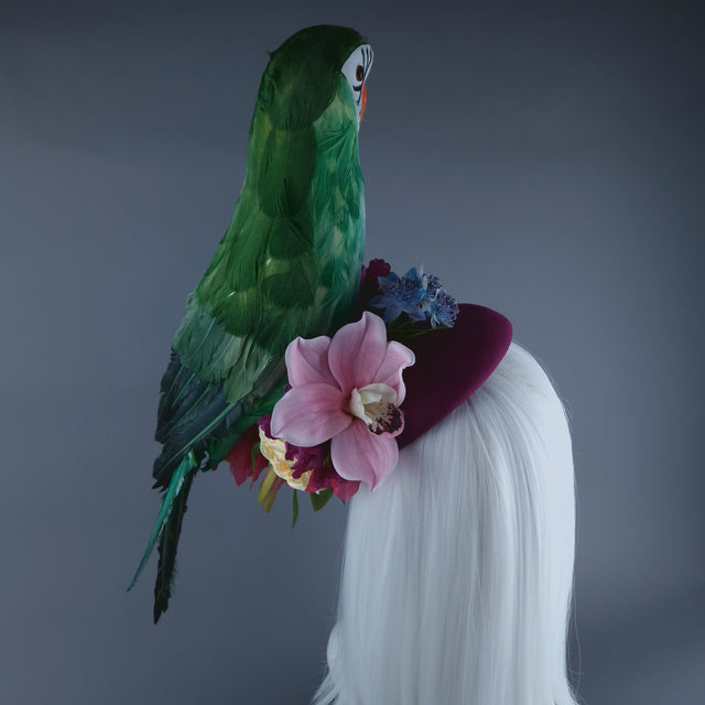 "Soliel" Colourful Parrot & Tropical Flower Fascinator Hat