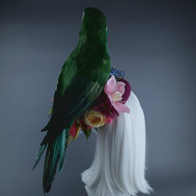 "Soliel" Colourful Parrot & Tropical Flower Fascinator Hat