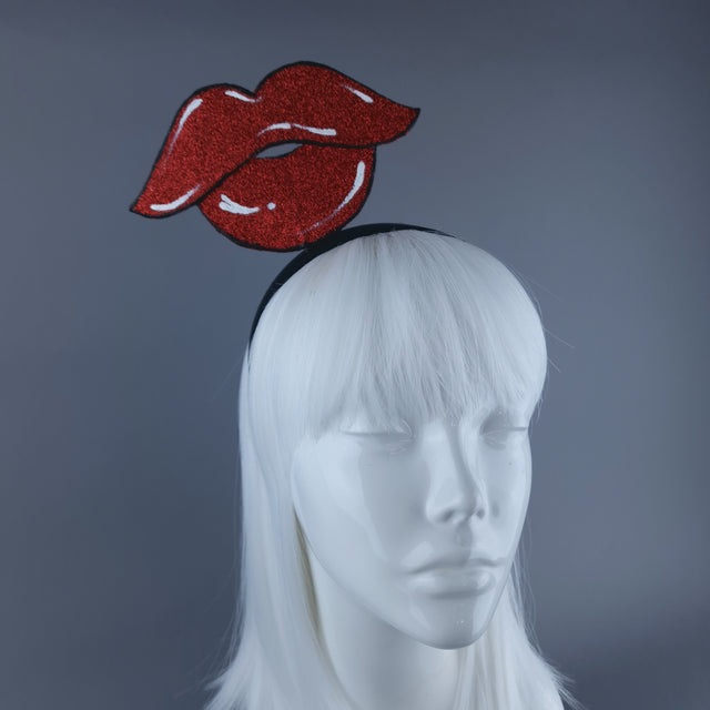 "Kiss Mee" Red Glitter Lips Headpiece