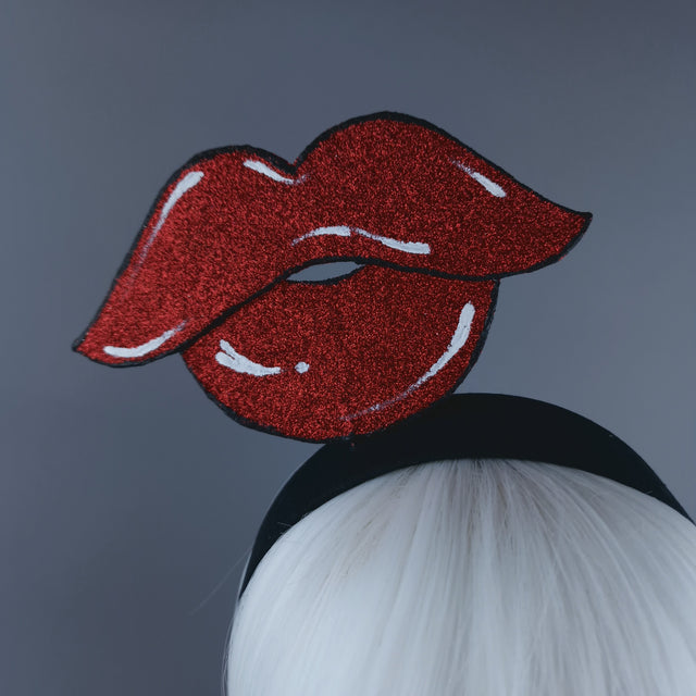 "Kiss Mee" Red Glitter Lips Headpiece