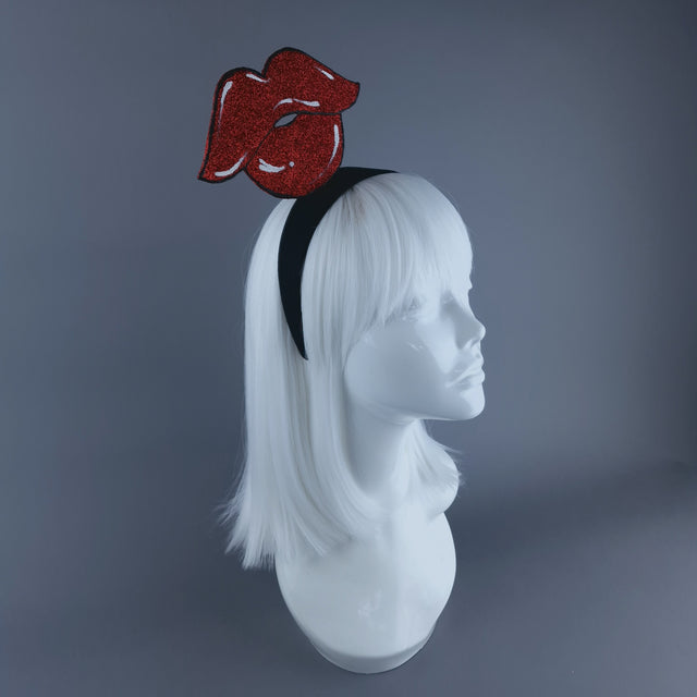 "Kiss Mee" Red Glitter Lips Headpiece