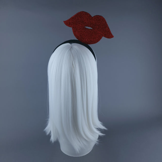 "Kiss Mee" Red Glitter Lips Headpiece