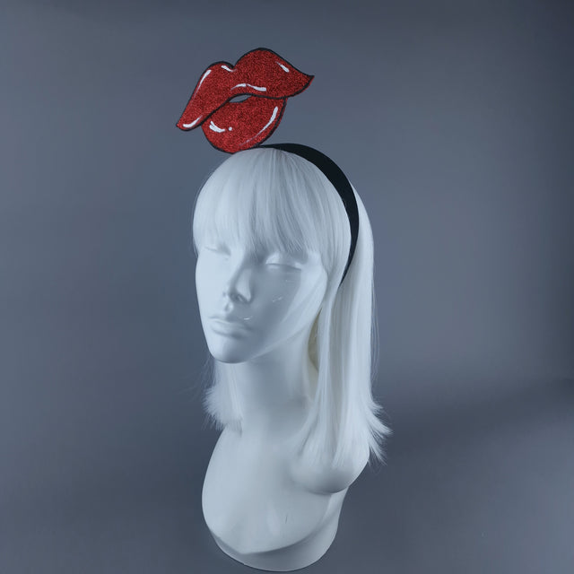 "Kiss Mee" Red Glitter Lips Headpiece