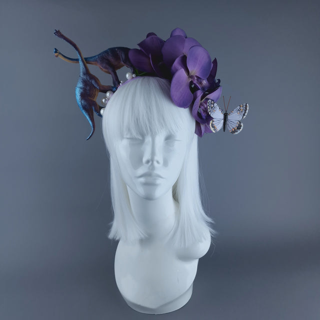 "Dino Love" Dinosaur, Pearls & Purple Orchid Headdress