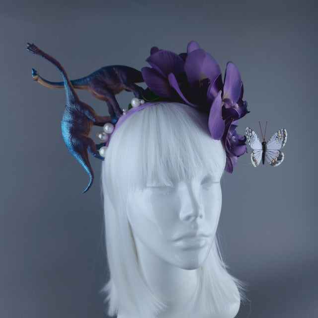 "Dino Love" Dinosaur, Pearls & Purple Orchid Headdress