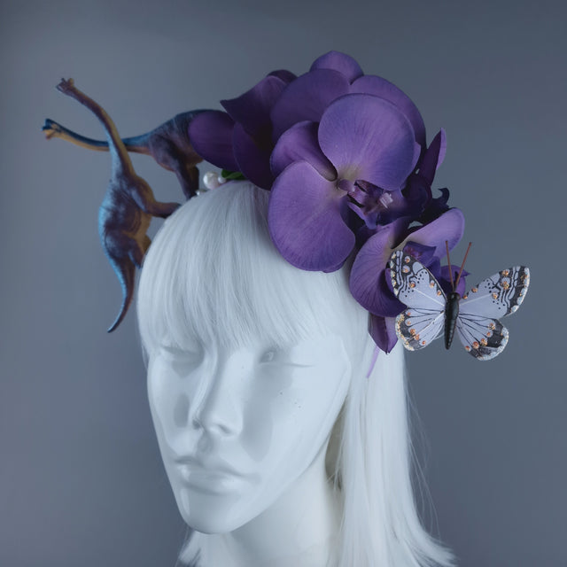 "Dino Love" Dinosaur, Pearls & Purple Orchid Headdress