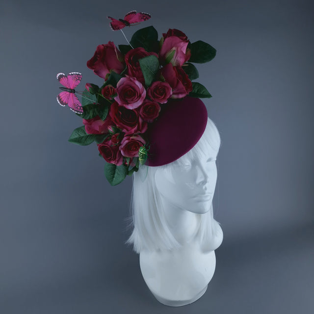 "Lyra" Pink Rose, Butterfly & Insect Flower Fascinator Hat