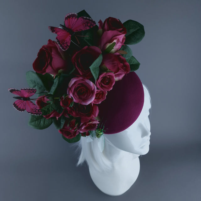 "Lyra" Pink Rose, Butterfly & Insect Flower Fascinator Hat