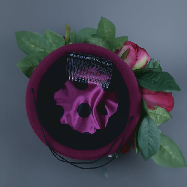 "Lyra" Pink Rose, Butterfly & Insect Flower Fascinator Hat