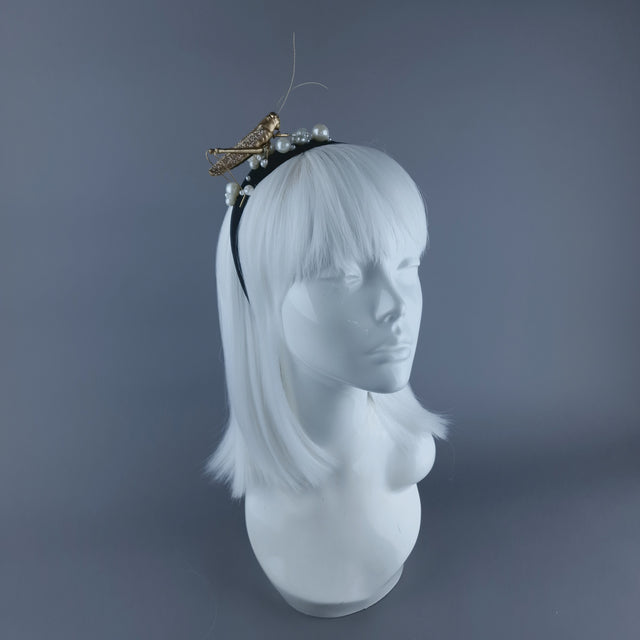 "Delight" Gold & Pearl Grasshopper Headband