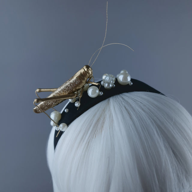 "Delight" Gold & Pearl Grasshopper Headband