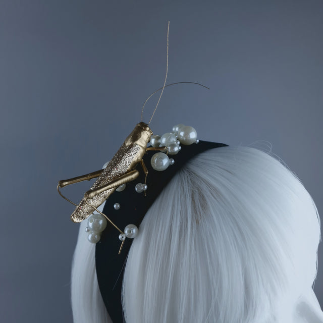 "Delight" Gold & Pearl Grasshopper Headband