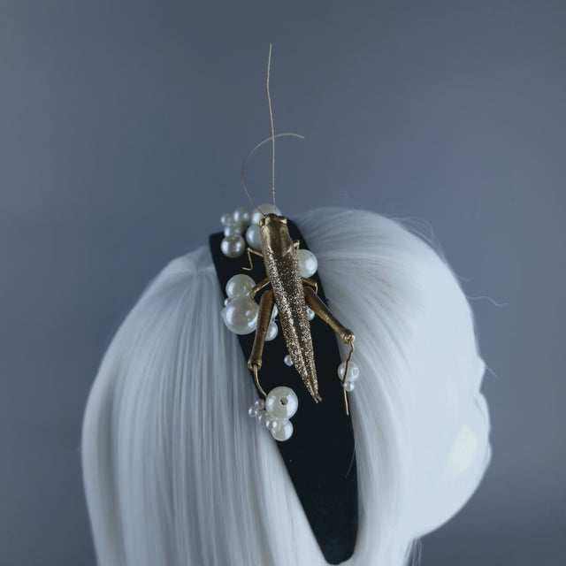 "Delight" Gold & Pearl Grasshopper Headband