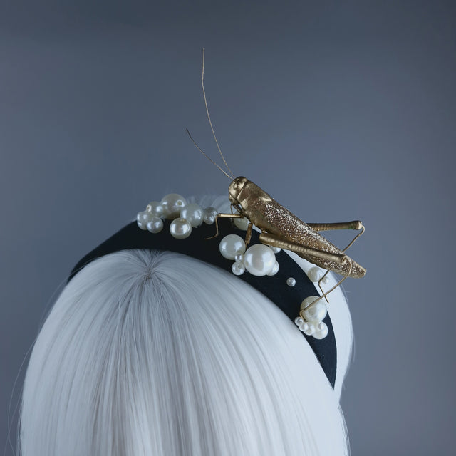 "Delight" Gold & Pearl Grasshopper Headband