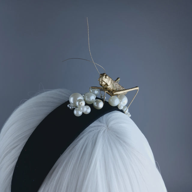 "Delight" Gold & Pearl Grasshopper Headband