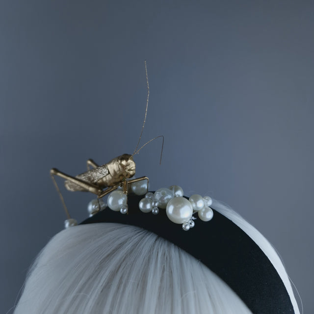 "Delight" Gold & Pearl Grasshopper Headband