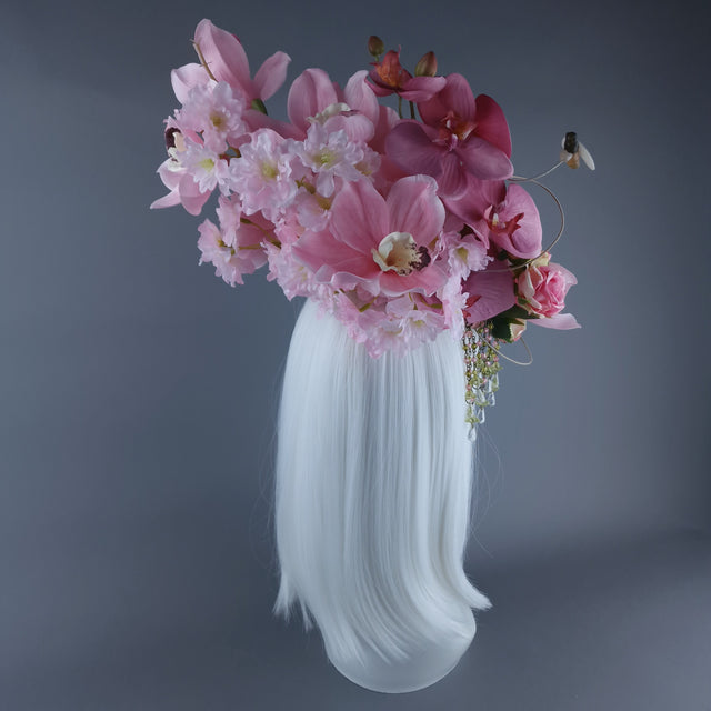 "Noa" Pink Flowers & Bees Fascinator Hat