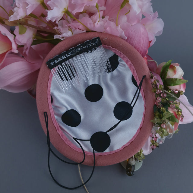 "Noa" Pink Flowers & Bees Fascinator Hat