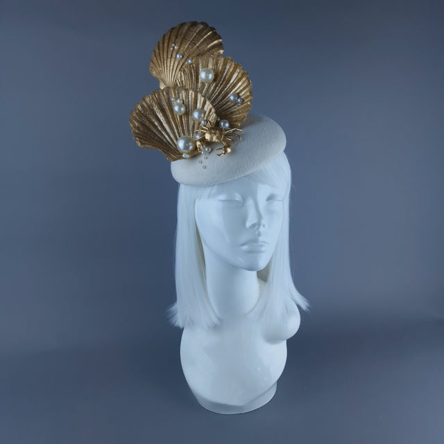 "Ceto" Gold & Pearl Shell & Crab Fascinator Hat