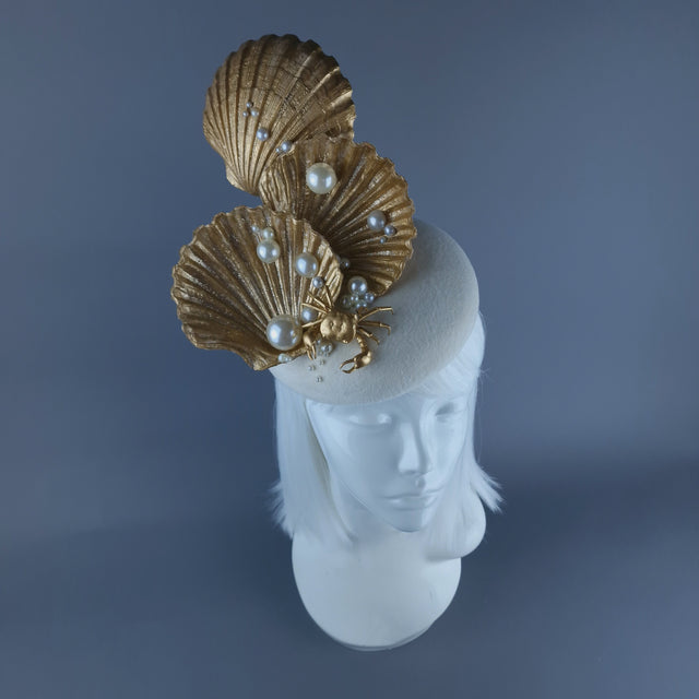 "Ceto" Gold & Pearl Shell & Crab Fascinator Hat