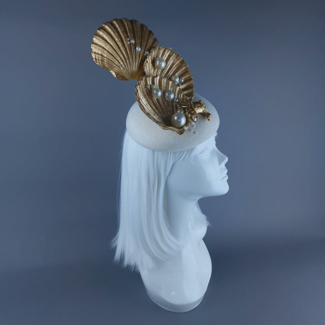 "Ceto" Gold & Pearl Shell & Crab Fascinator Hat