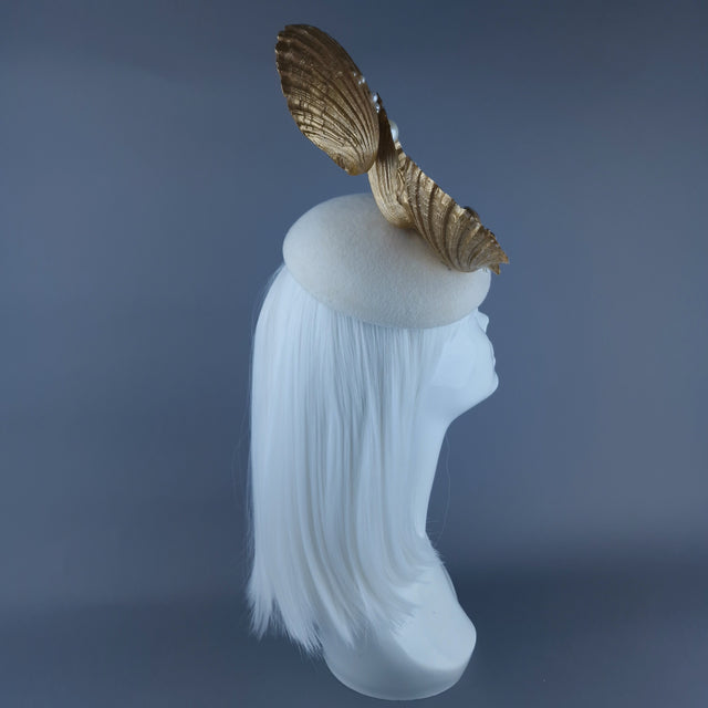 "Ceto" Gold & Pearl Shell & Crab Fascinator Hat