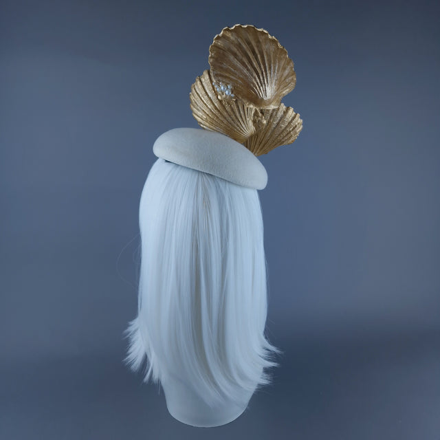 "Ceto" Gold & Pearl Shell & Crab Fascinator Hat